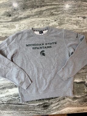 Vintage Nike Gray Michigan State Spartans Crewneck Sweatshirt with Green Logo